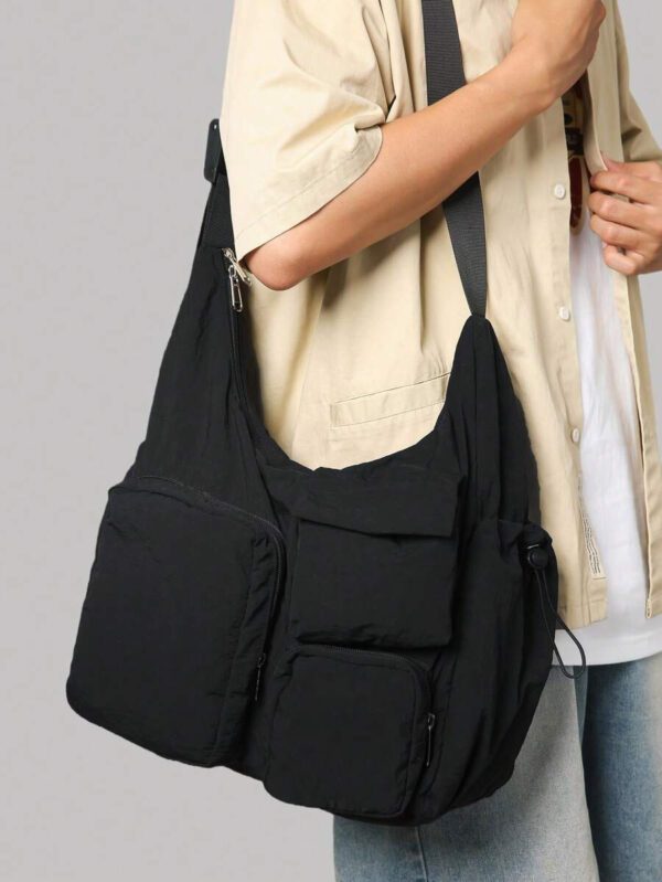 Sac bandoulière grande capacité pour homme, sac à épaule étanche, sac messenger mode polyvalent, sac à dos pour étudiant, convient pour les sorties et les trajets quotidiens, sac homme de couleur unie, sans accessoires décoratifs – Image 33