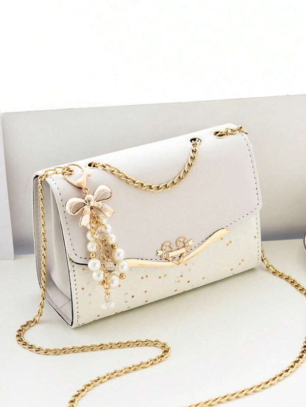 Sac porté épaule petit bicolore à fausse perle – Image 6