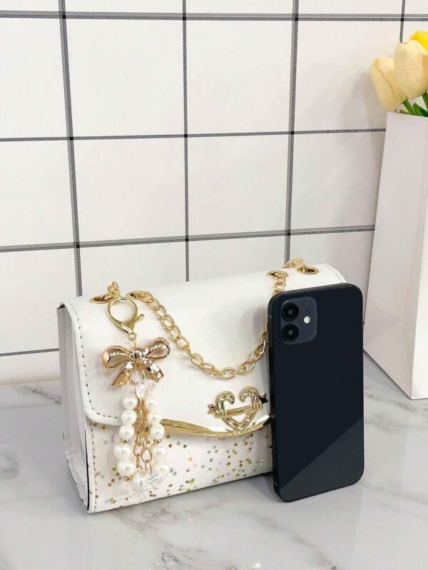 Sac porté épaule petit bicolore à fausse perle – Image 8