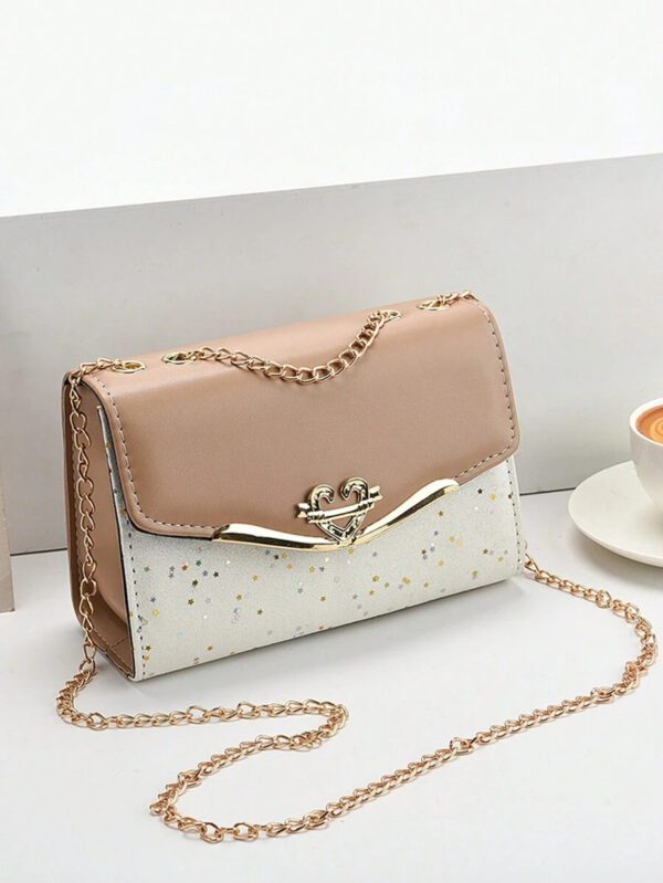 Sac porté épaule petit bicolore à fausse perle – Image 11