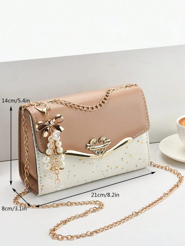 Sac porté épaule petit bicolore à fausse perle – Image 12