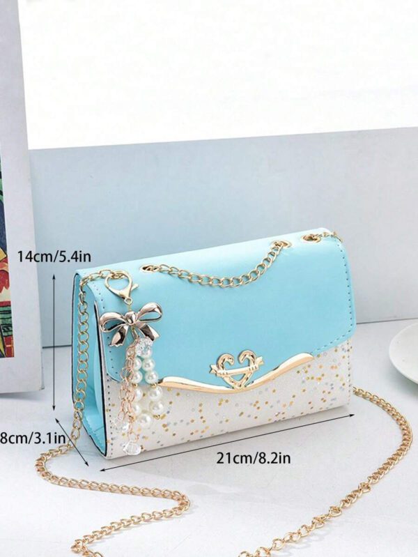 Sac porté épaule petit bicolore à fausse perle – Image 15