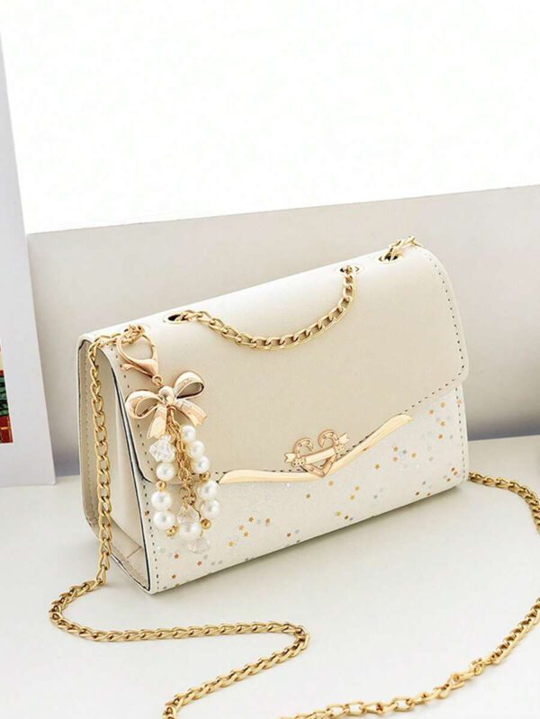 Sac porté épaule petit bicolore à fausse perle – Image 16