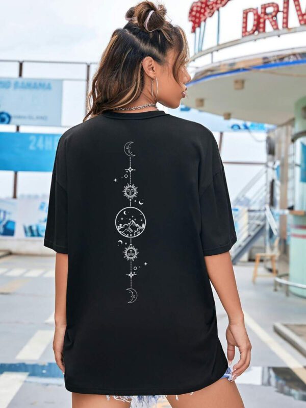 INAWLY T-shirt graphique à épaule tombante avec imprimé lune, hauts pour femmes – Image 2