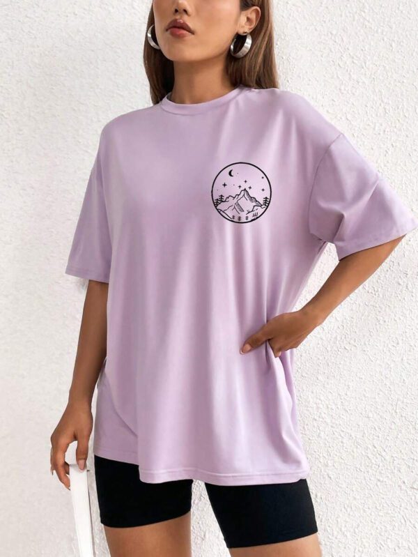 INAWLY T-shirt graphique à épaule tombante avec imprimé lune, hauts pour femmes – Image 14
