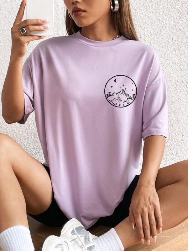 INAWLY T-shirt graphique à épaule tombante avec imprimé lune, hauts pour femmes – Image 16