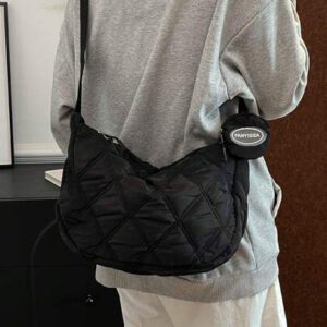 Sac bandoulière et messenger à la mode pour homme avec petite pièce, décoration de grille de strass, en nylon, sangle d'épaule réglable, léger et polyvalent. Sac banane, sac de taille, sac de cavalier, sacoche, sac fourre-tout, sac de voyage, sac de camping, sac bandoulière, fournitures scolaires