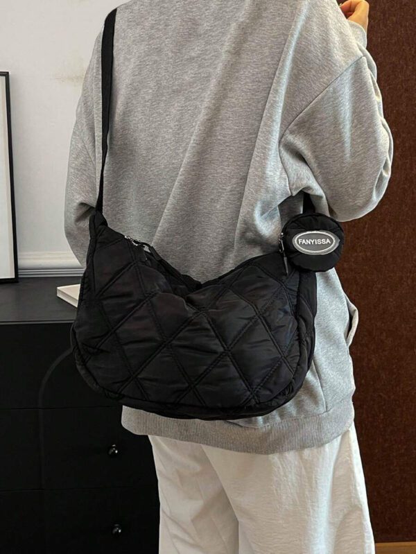 Sac bandoulière et messenger à la mode pour homme avec petite pièce, décoration de grille de strass, en nylon, sangle d'épaule réglable, léger et polyvalent. Sac banane, sac de taille, sac de cavalier, sacoche, sac fourre-tout, sac de voyage, sac de camping, sac bandoulière, fournitures scolaires – Image 2