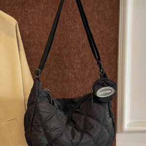 Sac bandoulière et messenger à la mode pour homme avec petite pièce, décoration de grille de strass, en nylon, sangle d'épaule réglable, léger et polyvalent. Sac banane, sac de taille, sac de cavalier, sacoche, sac fourre-tout, sac de voyage, sac de camping, sac bandoulière, fournitures scolaires