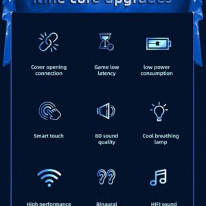 GENAI Casque de jeu Esports GENAI Bluetooth avec étui de charge LED coloré, bande lumineuse, décodage audio AAC avancé, microphone intégré, annulation intelligente du bruit, port confortable, conception ergonomique, faible latence de synchronisation audio-visuelle, étanchéité niveau vie, double hôte