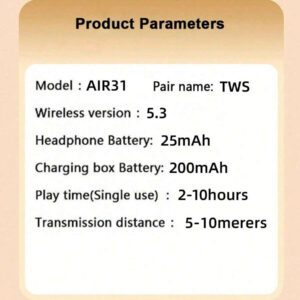 MEIYIXING Écouteurs sans fil TWS transparents, avec affichage de puissance LED, écouteurs intra-auriculaires pour sports et exercices, contrôle du volume, compatibles avec les smartphones, microphone à condensateur, batterie lithium-polymère rechargeable, capacité de batterie 200 mAh