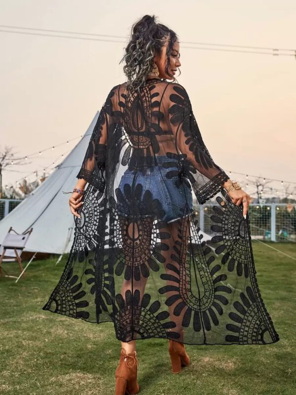 Swim Lushoire Kimono transparent à tulle brodé à nœud – Image 7
