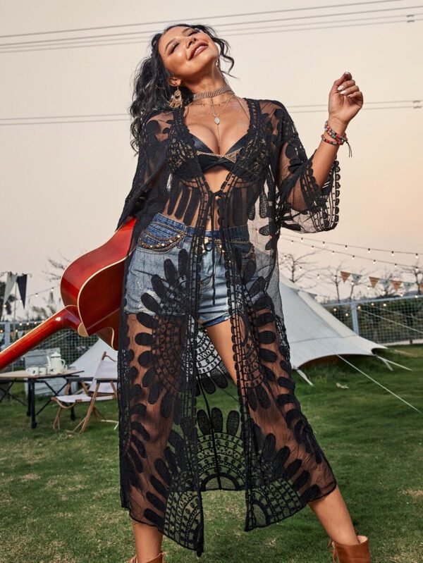 Swim Lushoire Kimono transparent à tulle brodé à nœud – Image 12