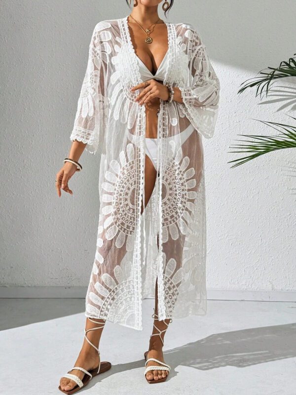 Swim Lushoire Kimono transparent à tulle brodé à nœud – Image 28