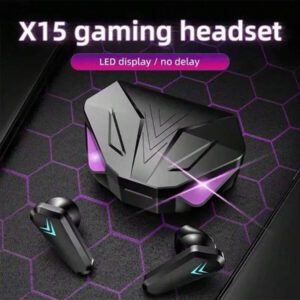 Écouteurs de jeu TWS X15 sans fil Bluetooth avec micro, son grave, positionnement audio 9D stéréo Musique Hifi Casque pour joueur, capacité de batterie 200 mAh