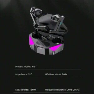 Écouteurs de jeu TWS X15 sans fil Bluetooth avec micro, son grave, positionnement audio 9D stéréo Musique Hifi Casque pour joueur, capacité de batterie 200 mAh