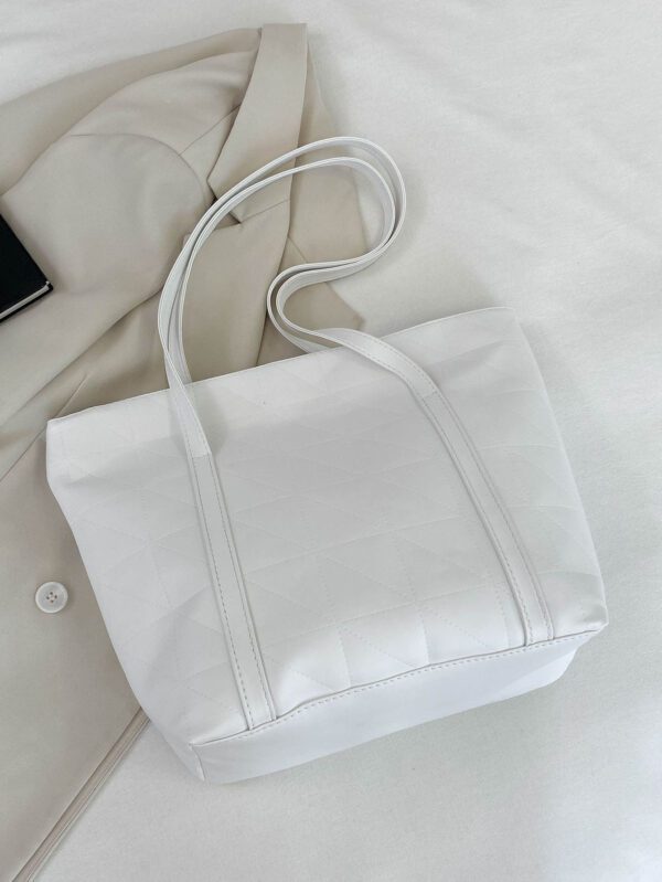 Sac fourre-tout à l'épaule à la mode avec grande capacité, matelassé, avec motif à carreaux gaufrés et couleur unie pour femmes – Image 18