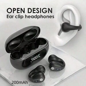 Écouteurs sans fil à clip d'oreille pour l'automne, écouteurs sans fil compatibles Bluetooth avec boîtier de chargement à affichage numérique, conception d'écouteurs à oreilles ouvertes pour le sport, la course, la salle de gym, le bureau, écouteurs sans fil 200mAh