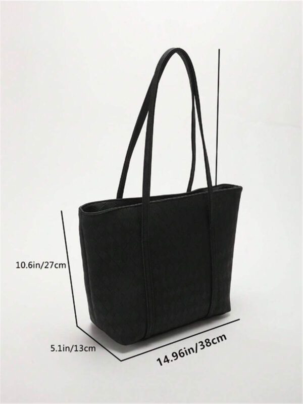 Sac fourre-tout à l'épaule à la mode avec grande capacité, matelassé, avec motif à carreaux gaufrés et couleur unie pour femmes – Image 35