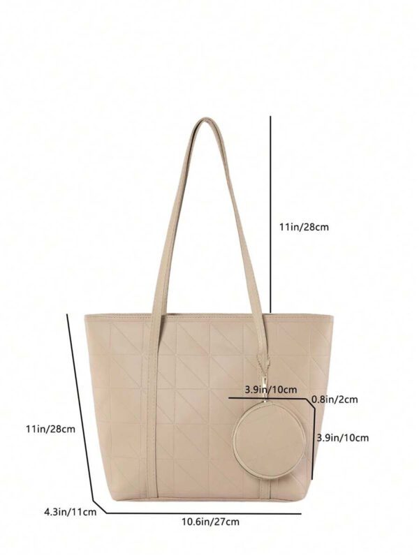 Sac fourre-tout à l'épaule à la mode avec grande capacité, matelassé, avec motif à carreaux gaufrés et couleur unie pour femmes – Image 54