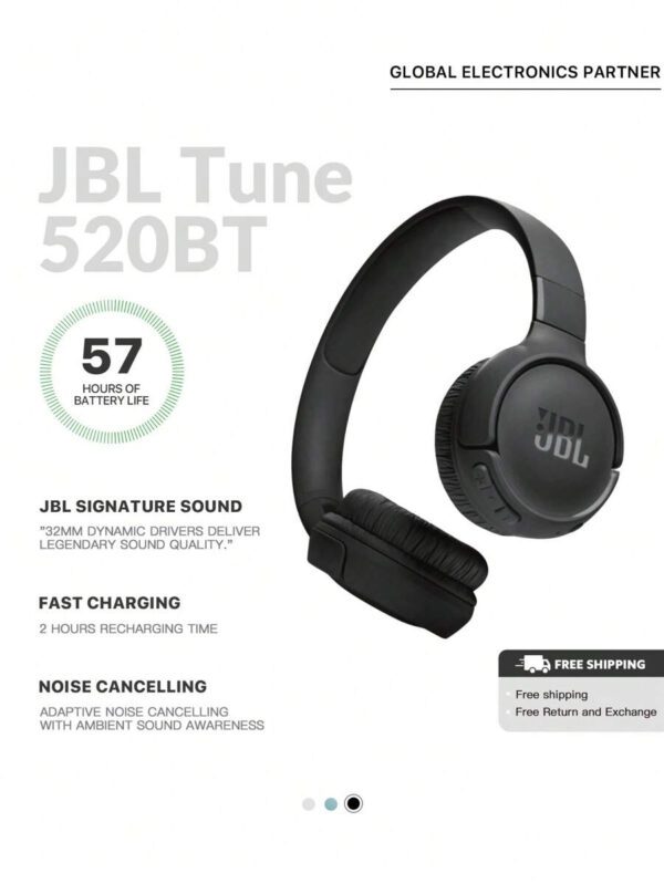 JBL Casque Bluetooth TUNE520BT sans fil à annulation de bruit, écouteurs avec 57 heures d'autonomie, Bluetooth 5.3 - Noir – Image 13