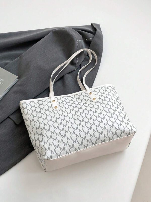 Sac fourre-tout à l'épaule à la mode avec grande capacité, matelassé, avec motif à carreaux gaufrés et couleur unie pour femmes – Image 68