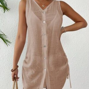 Swim Lushoire Étole de couleur unie pour femme avec boutons devant, convient pour la plage, les vacances