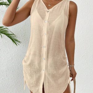 Swim Lushoire Étole de couleur unie pour femme avec boutons devant, convient pour la plage, les vacances