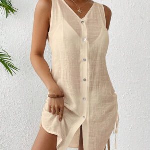 Swim Lushoire Étole de couleur unie pour femme avec boutons devant, convient pour la plage, les vacances
