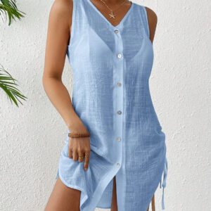 Swim Lushoire Étole de couleur unie pour femme avec boutons devant, convient pour la plage, les vacances