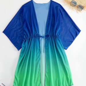 SHEIN Swim Kimono Dégradé À Cordon Manches Chauve-Souris En Tulle