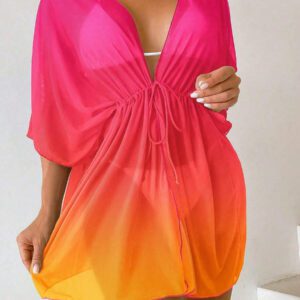 SHEIN Swim Kimono Dégradé À Cordon Manches Chauve-Souris En Tulle