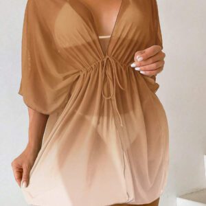 SHEIN Swim Kimono Dégradé À Cordon Manches Chauve-Souris En Tulle