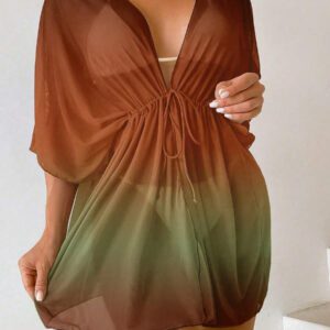 SHEIN Swim Kimono Dégradé À Cordon Manches Chauve-Souris En Tulle