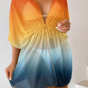 SHEIN Swim Kimono Dégradé À Cordon Manches Chauve-Souris En Tulle