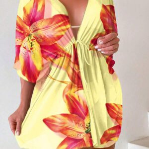 SHEIN Swim Kimono Dégradé À Cordon Manches Chauve-Souris En Tulle