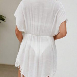 SHEIN Swim Kimono léger transparent pour l'été avec nœud avant et frange