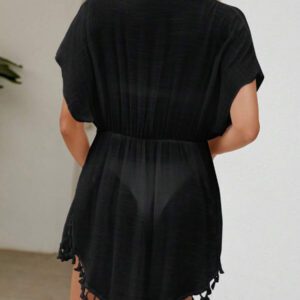 SHEIN Swim Kimono léger transparent pour l'été avec nœud avant et frange