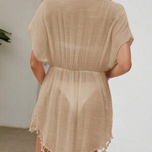 SHEIN Swim Kimono léger transparent pour l'été avec nœud avant et frange