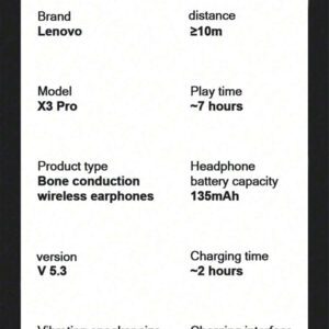 Lenovo Écouteurs à conduction osseuse Lenovo X3PRO TWS Fone Bluetooth sans fil. Écouteurs pour le sport, la conduite, le cyclisme. Casque pour course à pied