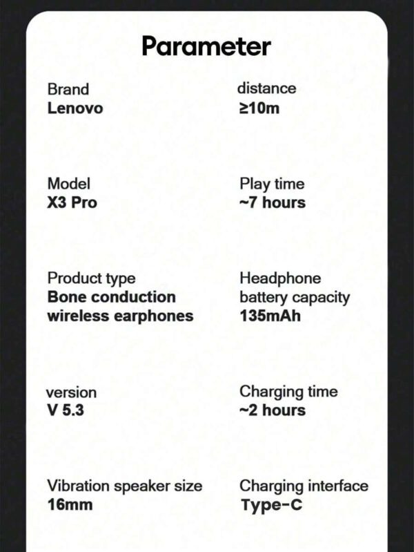 Lenovo Écouteurs à conduction osseuse Lenovo X3PRO TWS Fone Bluetooth sans fil. Écouteurs pour le sport, la conduite, le cyclisme. Casque pour course à pied – Image 22
