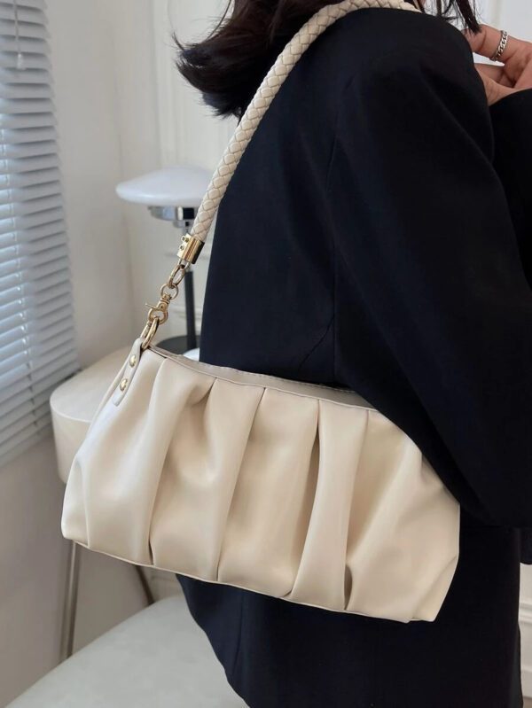 Sac vintage, sac d'hiver, sac à bandoulière en PU plissé à la mode, sac à main pour femmes, sac bandoulière, convient aux filles, étudiantes, employées de bureau, pour les déplacements, la tenue quotidienne, les loisirs, les courses, les voyages, les cadeaux – Image 9