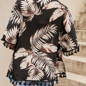 Swim Vcay Kimono d'été avec imprimé tropical et garniture à franges