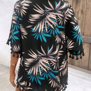 Swim Vcay Kimono d'été avec imprimé tropical et garniture à franges