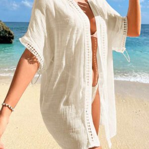 Swim Vcay Ouvert En Crochet Insérer Manches Chauve-Souris Unicolore Kimono Sans Kimono