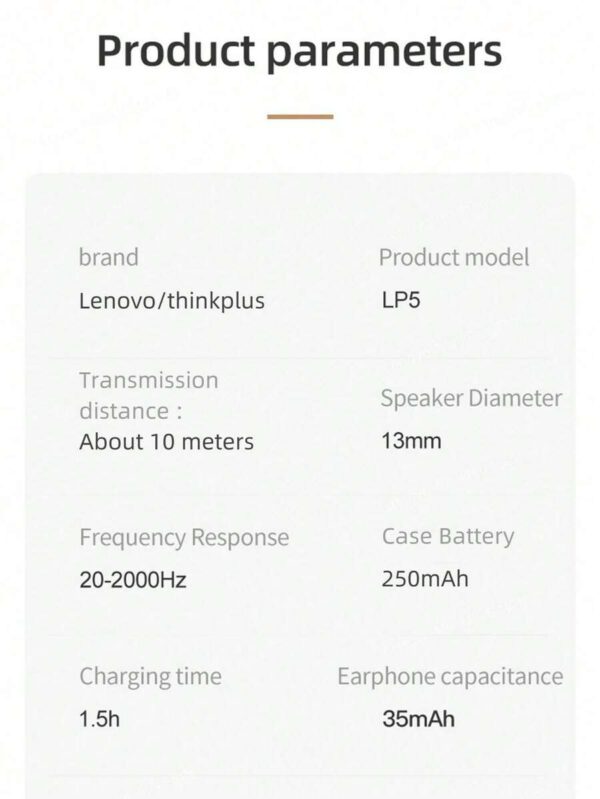 Lenovo Écouteurs Bluetooth LP5 d'origine, micro-intra-auriculaire avec son stéréo 5.3 haute qualité, annulation intelligente du bruit, musique, jeux, autonomie ultra-longue, sport et course, faible latence, annulation passive du bruit. Écouteurs sans fil compatibles avec les smartphones, ordinateurs portables, Android et – Image 44