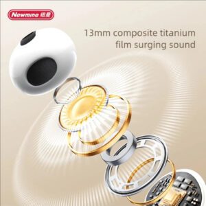 Newmine Écouteurs Bluetooth sans fil T4S, Bluetooth 5.3, 50 heures d'autonomie, mode jeu avec faible latence, étanchéité IPX7, écouteurs de sport antibruit