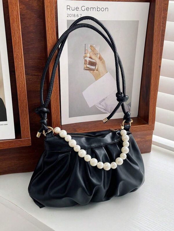 Petit Sac D'épaule Décoré De Perles En Fausses Couleurs Unies, Sac À Main Mode, Minimaliste, Décontracté, Portable Et Léger Pour Fille, Femme, Débutants Et Employés De Bureau, Travail, Entreprise, Navette, Extérieur, Voyage, Sorties, Shopping – Image 16