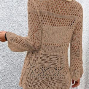 Breezaya Kimono couvrant col en V transparent à manches longues avec nœud, couleur unie
