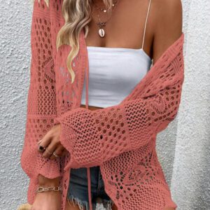 Breezaya Kimono couvrant col en V transparent à manches longues avec nœud, couleur unie